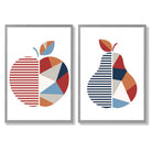 Sage Green Geometric Pineapple Fruit Set of 2 Art Prints with Light Grey Frame