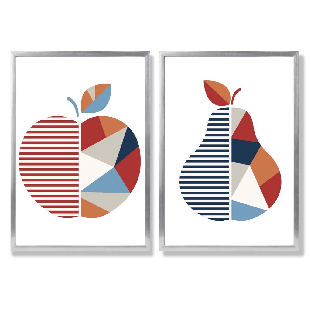 Sage Green Geometric Pineapple Fruit Set of 2 Art Prints with Silver Frame