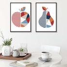 Blue and Orange Geometric Apple Fruit Posters | Artze Wall Art UK