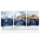 Set of 3 Abstract Art Prints of Paintings Navy Blue Yellow Golden Mountains