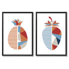 Sage Green Geometric Pineapple Fruit Set of 2 Art Prints with Black Frame