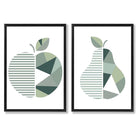 Sage Green Geometric Pineapple Fruit Set of 2 Art Prints with Black Frame