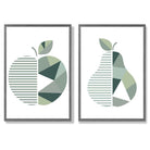 Sage Green Geometric Pineapple Fruit Set of 2 Art Prints with Dark Grey Frame