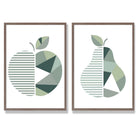 Sage Green Geometric Pineapple Fruit Set of 2 Art Prints with Walnut Frame