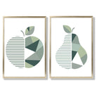 Sage Green Geometric Pineapple Fruit Set of 2 Art Prints with Gold Frame