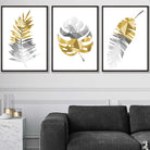 GEOMETRIC set of 3 YELLOW & Grey Art Prints Tropical LEAVES Botanical