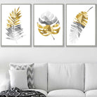 GEOMETRIC set of 3 YELLOW & Grey Art Prints Tropical LEAVES Botanical