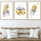 GEOMETRIC set of 3 YELLOW & Grey Art Prints Tropical LEAVES Botanical