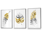Set of 3 Geometric Yellow Grey Tropical Leaves Wall Art Framed / Prints | Artze Wall Art UK