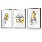 Set of 3 Geometric Yellow Grey Tropical Leaves Wall Art Framed / Prints | Artze Wall Art UK