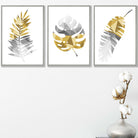 GEOMETRIC set of 3 YELLOW & Grey Art Prints Tropical LEAVES Botanical