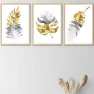 GEOMETRIC set of 3 YELLOW & Grey Art Prints Tropical LEAVES Botanical