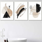 Abstract Black Beige Set of 3 Watercolour Art Prints