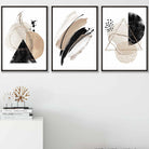 Abstract Black Beige Set of 3 Watercolour Art Prints