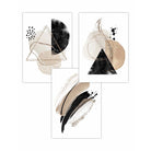 Abstract Black Beige Set of 3 Watercolour Art Prints