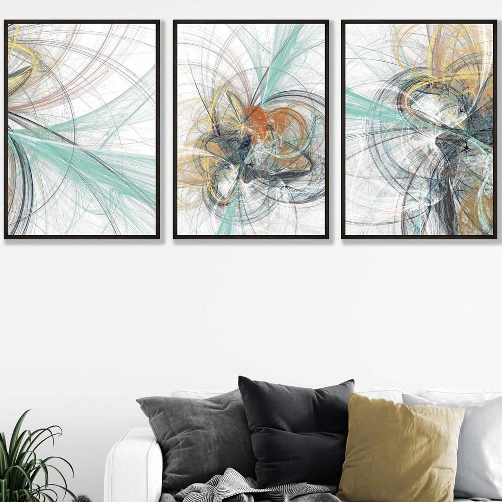 Set of 3 Teal & Yellow Abstract Wall Art Prints
