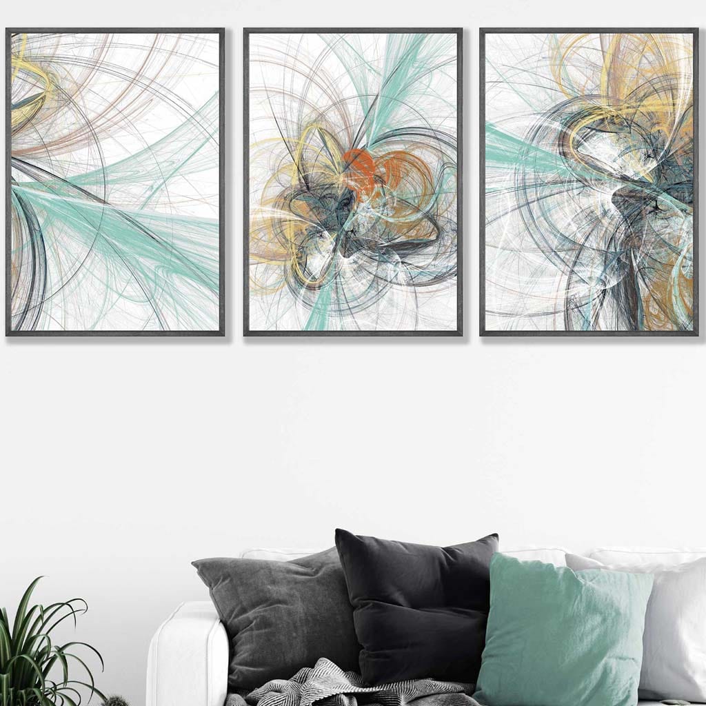 Set of 3 Teal & Yellow Abstract Wall Art Prints