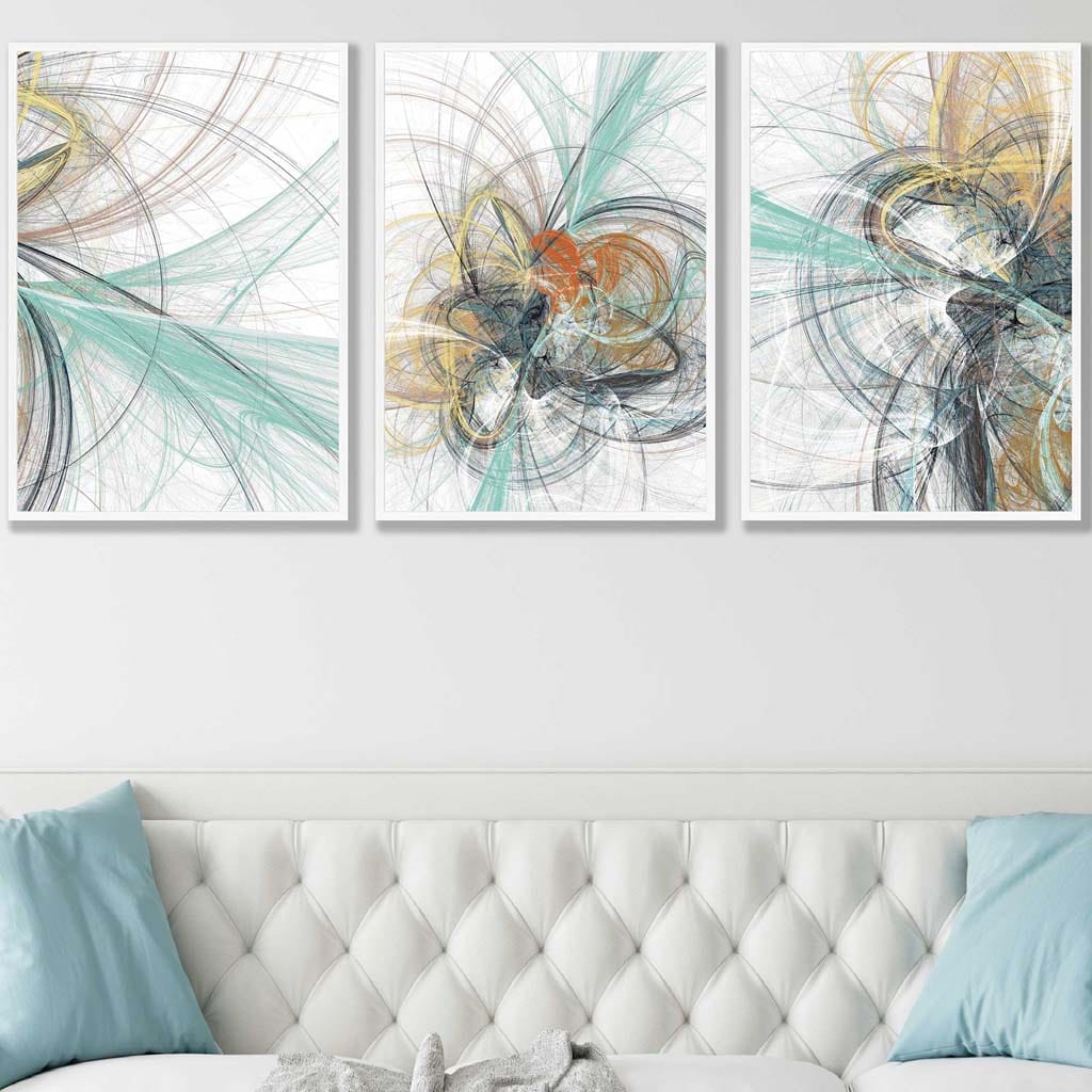 Set of 3 Teal & Yellow Abstract Wall Art Prints