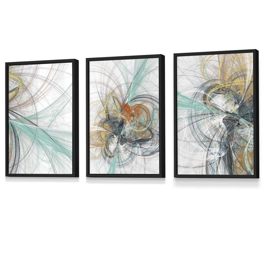 Framed Set of 3 Teal & Yellow Abstract Prints | Artze Wall Art UK