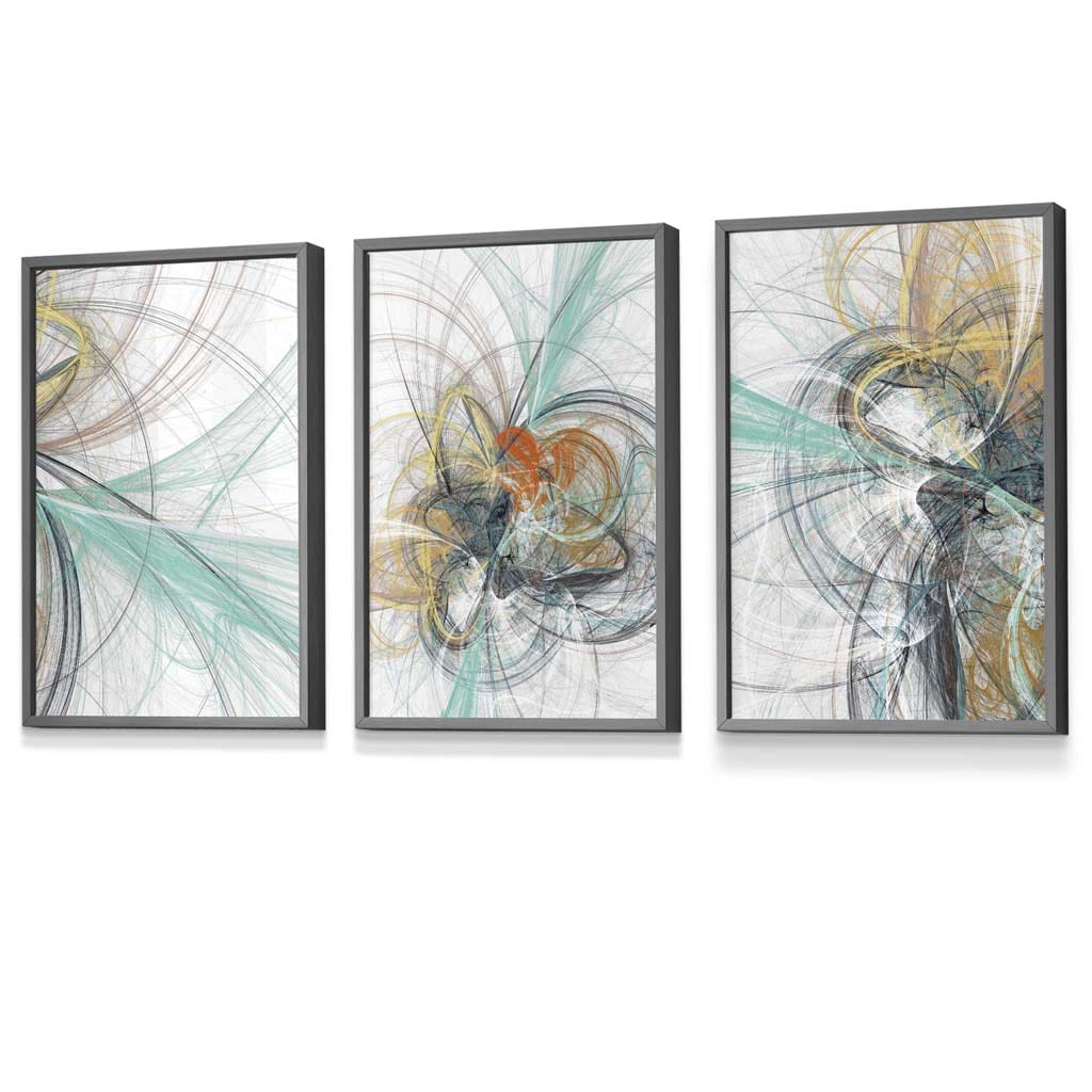 Framed Set of 3 Teal & Yellow Abstract Prints | Artze Wall Art UK