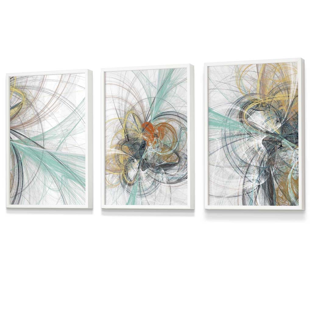 Framed Set of 3 Teal & Yellow Abstract Prints | Artze Wall Art UK