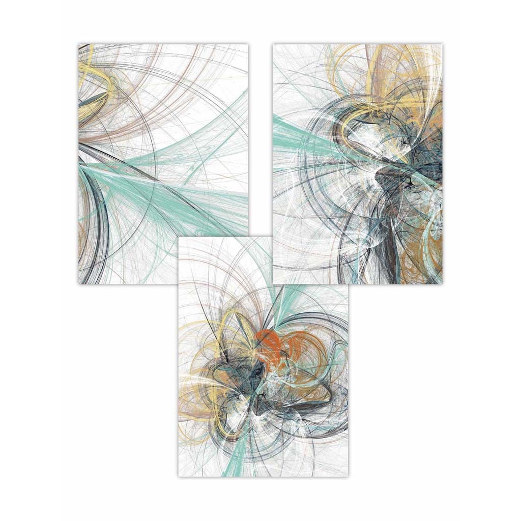 Set of 3 Teal & Yellow Abstract Wall Art Prints