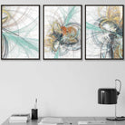Set of 3 Teal & Yellow Abstract Wall Art Prints
