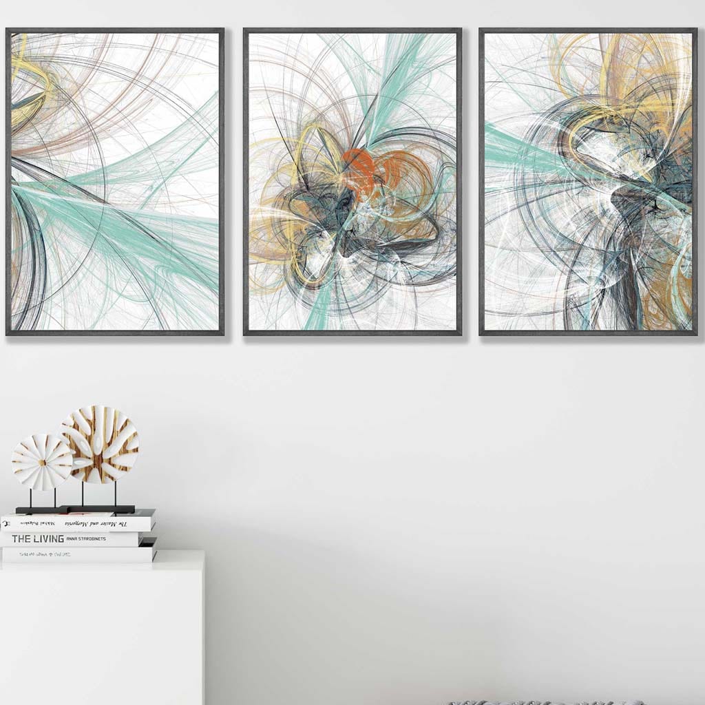 Set of 3 Teal & Yellow Abstract Wall Art Prints