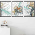 Set of 3 Teal & Yellow Abstract Wall Art Prints