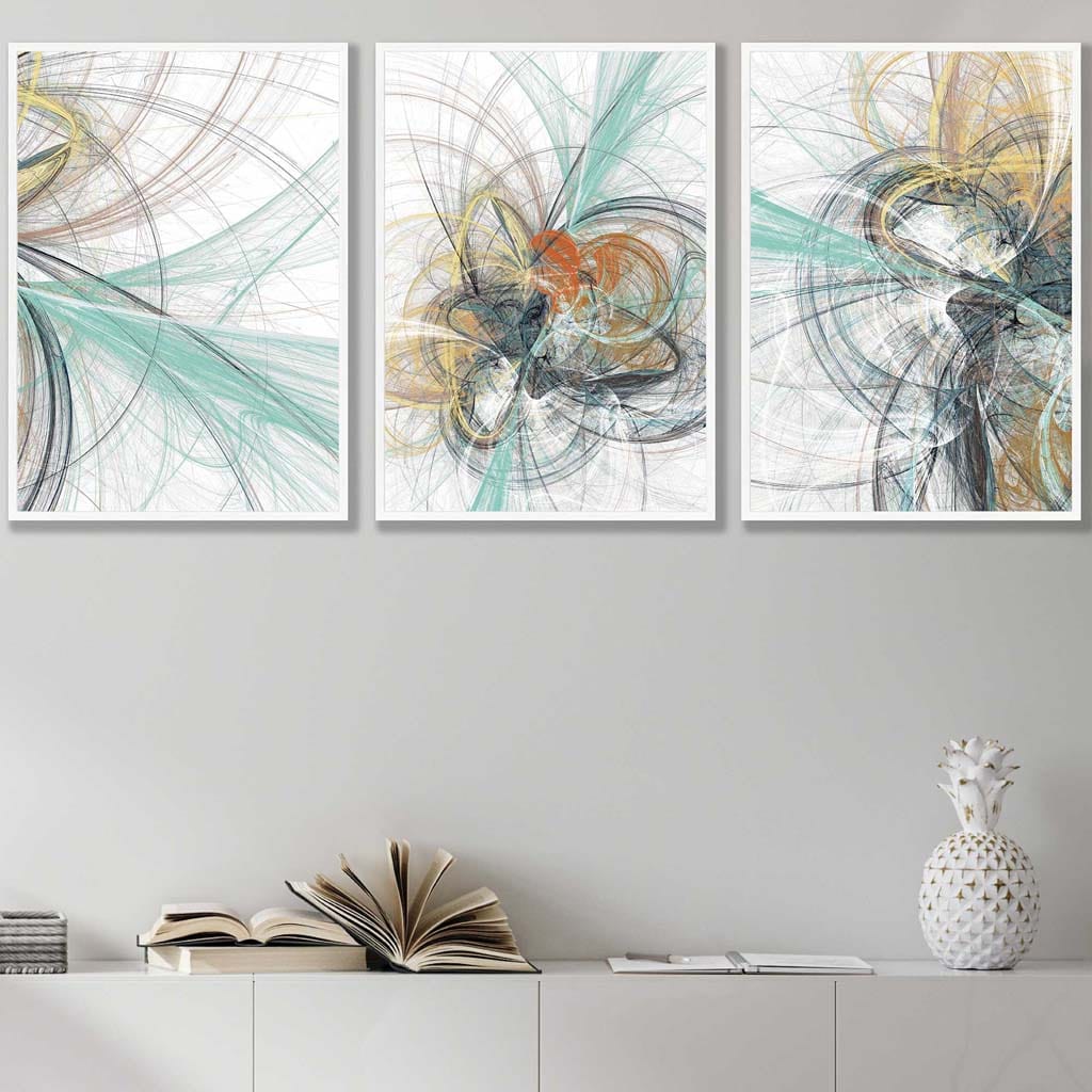 Set of 3 Teal & Yellow Abstract Wall Art Prints
