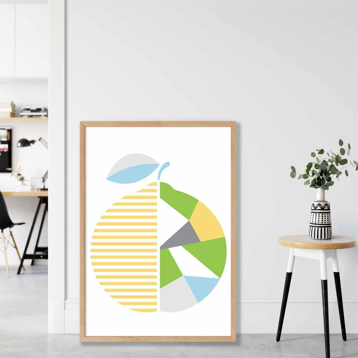 Geometric Fruit Poster of Orange in Yellow Blue Green