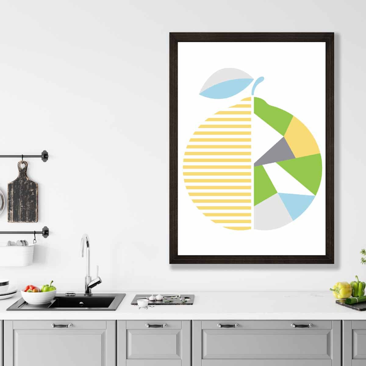 Geometric Fruit Poster of Orange in Yellow Blue Green