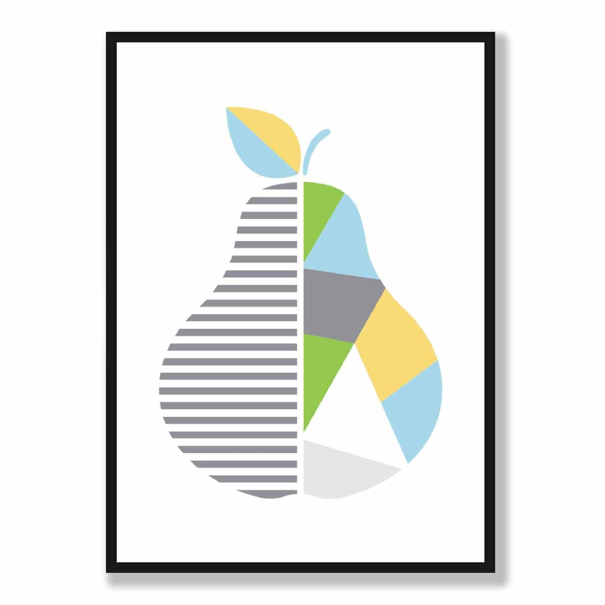Geometric Fruit Poster of Pear in Yellow Blue Green