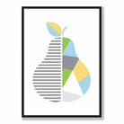 Geometric Fruit Poster of Pear in Yellow Blue Green