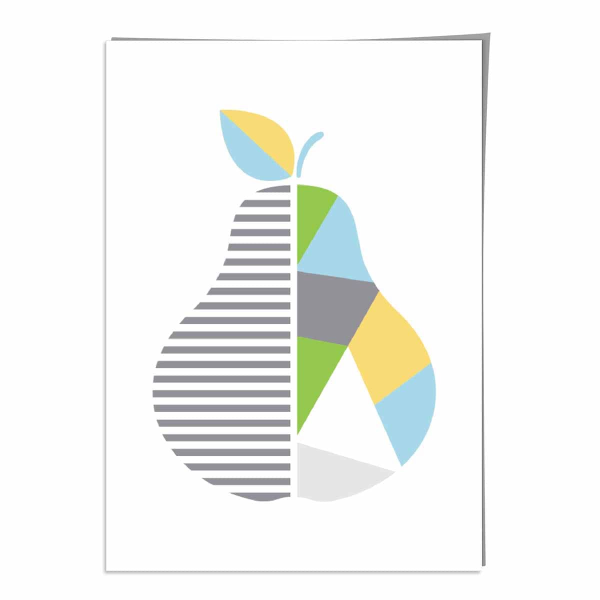 Geometric Fruit Poster of Pear in Yellow Blue Green