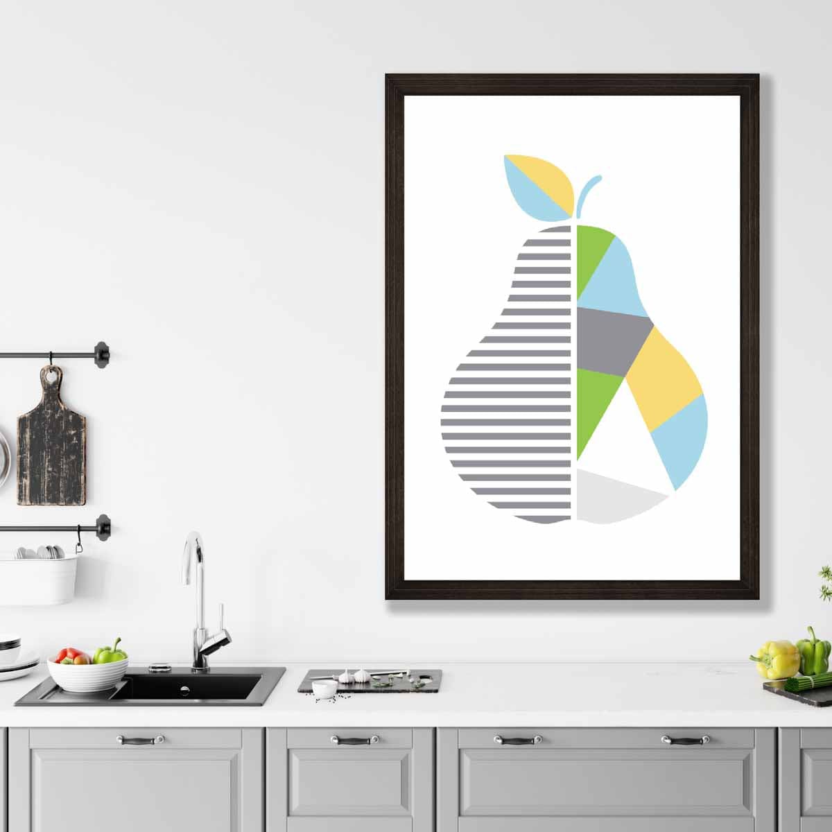Geometric Fruit Poster of Pear in Yellow Blue Green