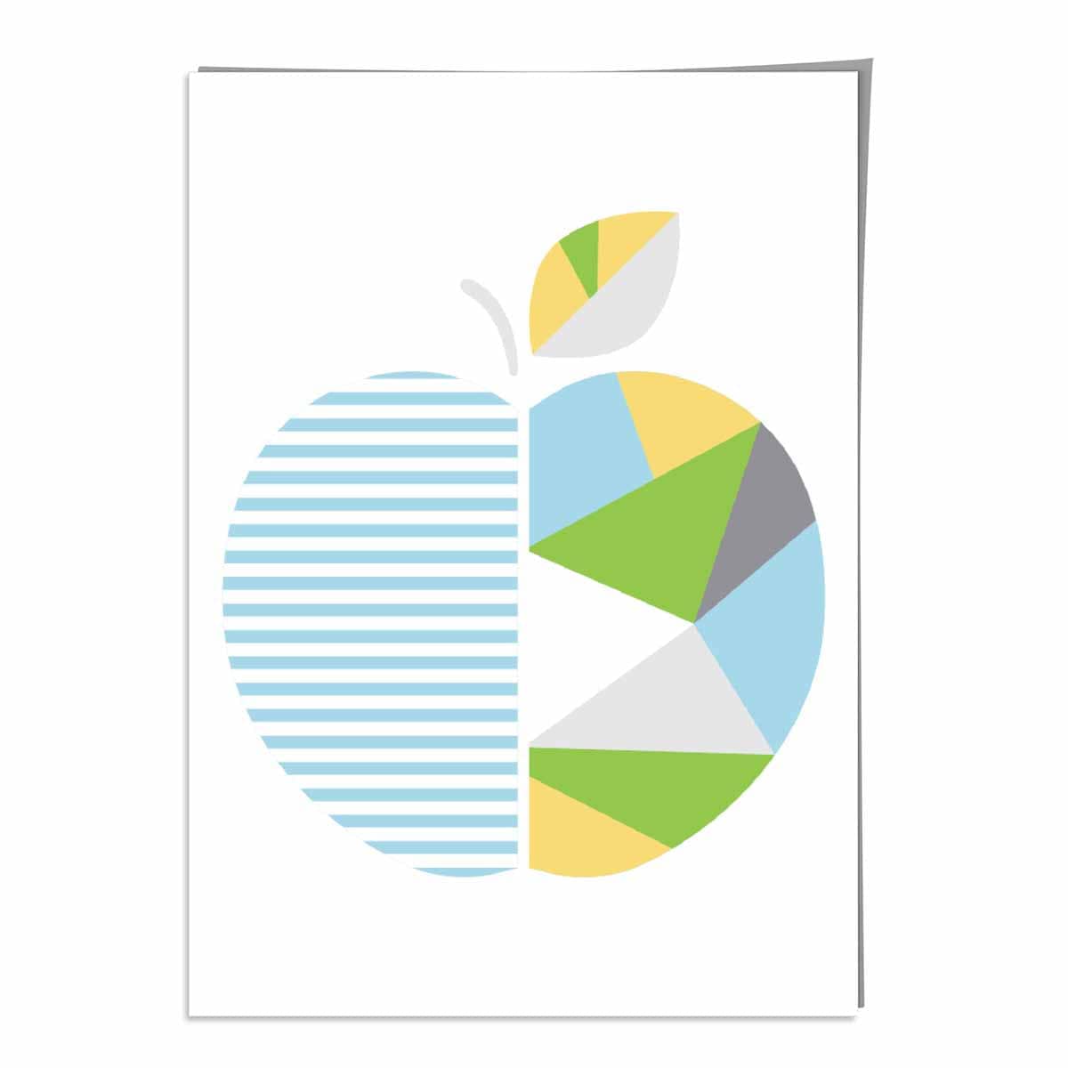 Geometric Fruit Poster of Apple in Yellow Blue Green