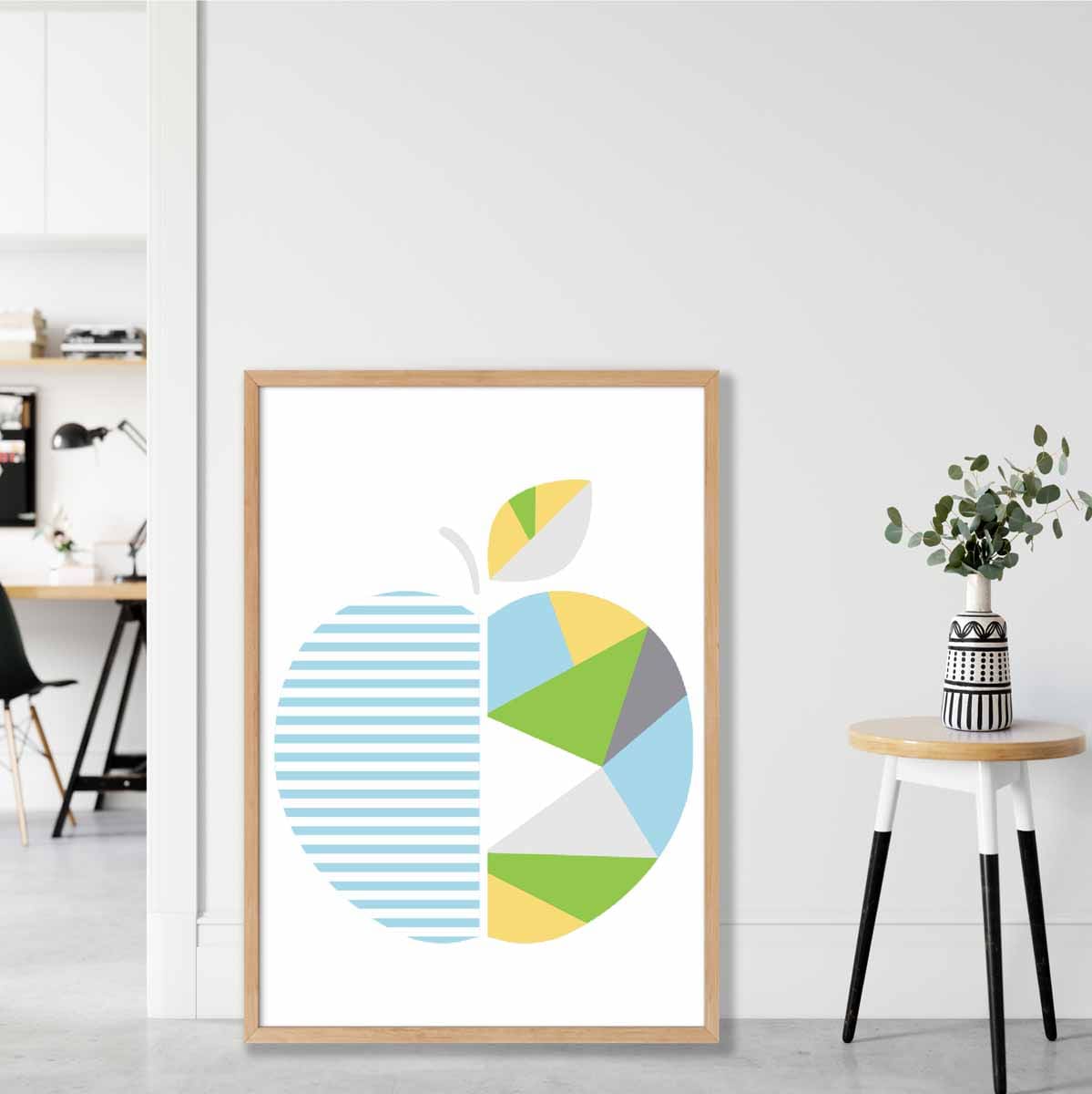 Geometric Fruit Poster of Apple in Yellow Blue Green