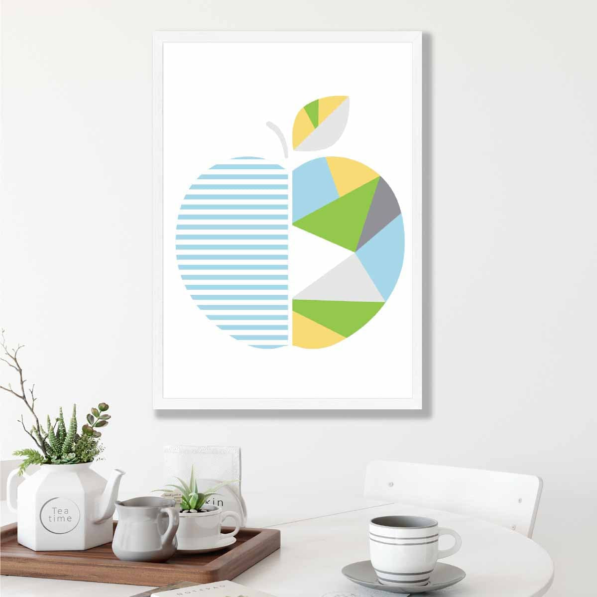 Geometric Fruit Poster of Apple in Yellow Blue Green
