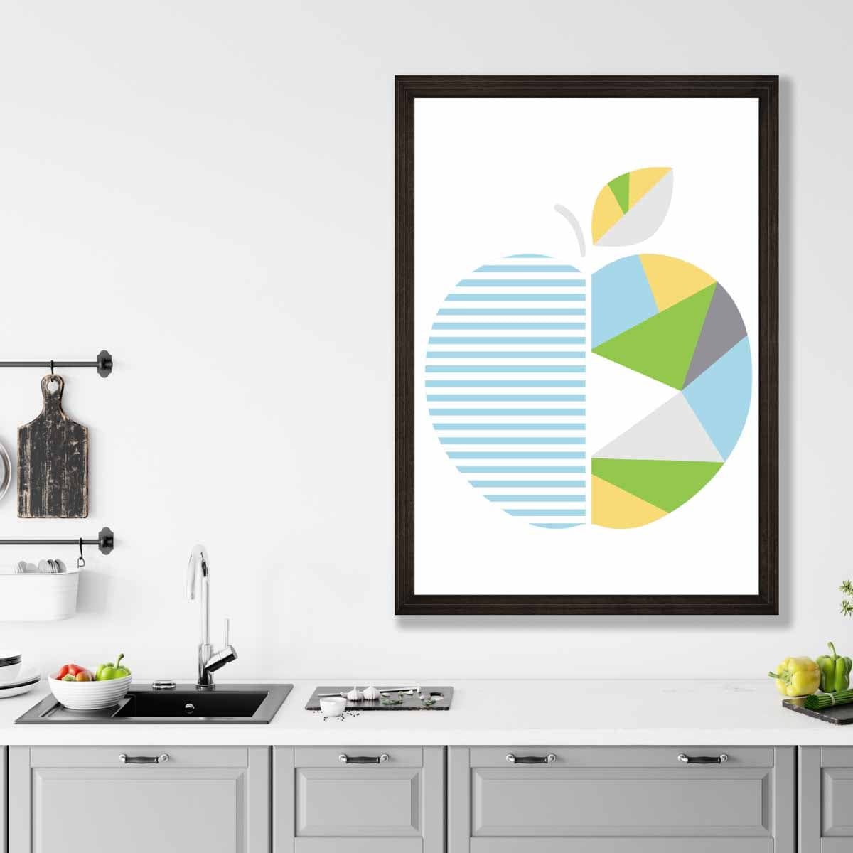Geometric Fruit Poster of Apple in Yellow Blue Green