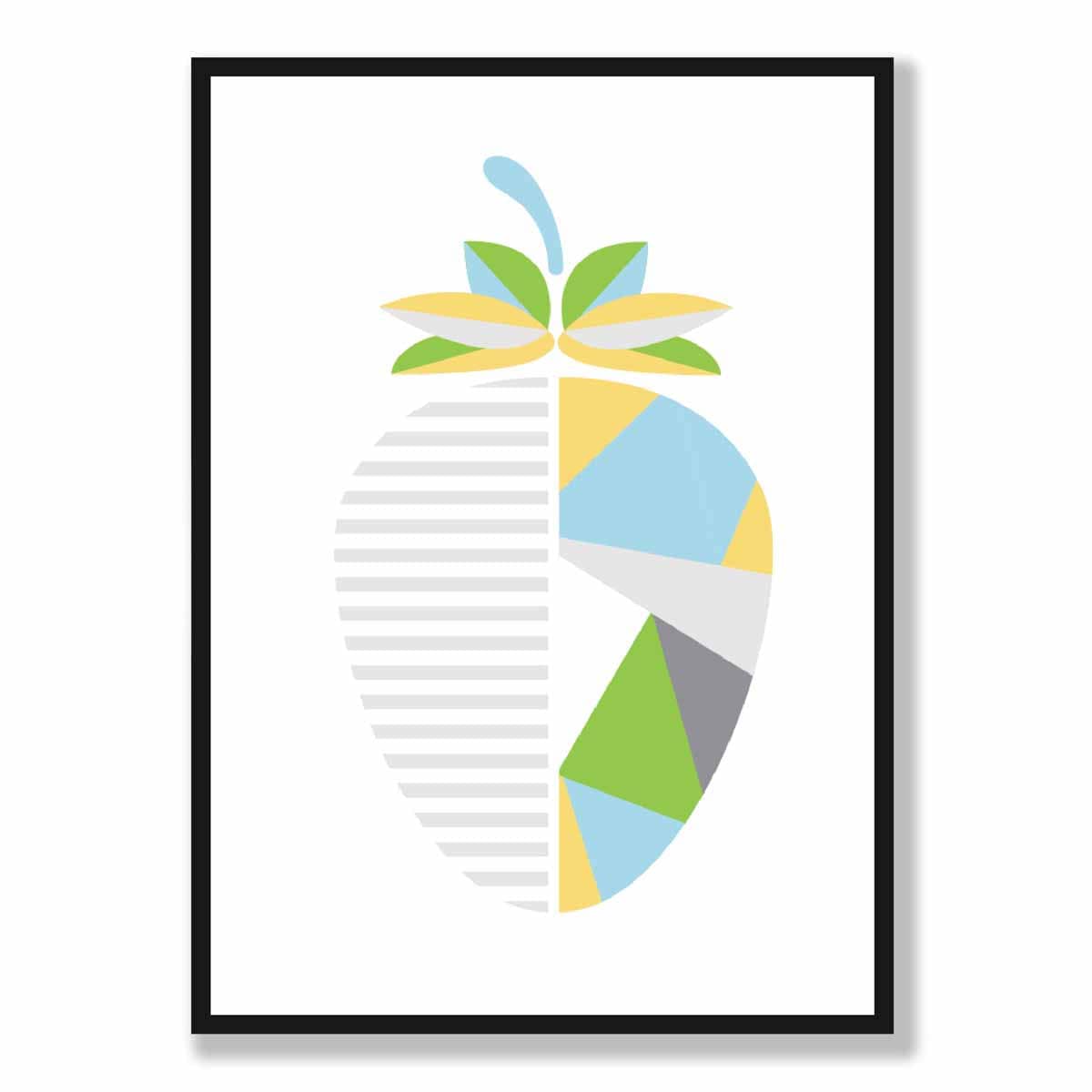 Geometric Fruit Poster of Strawberry in Yellow Blue Green