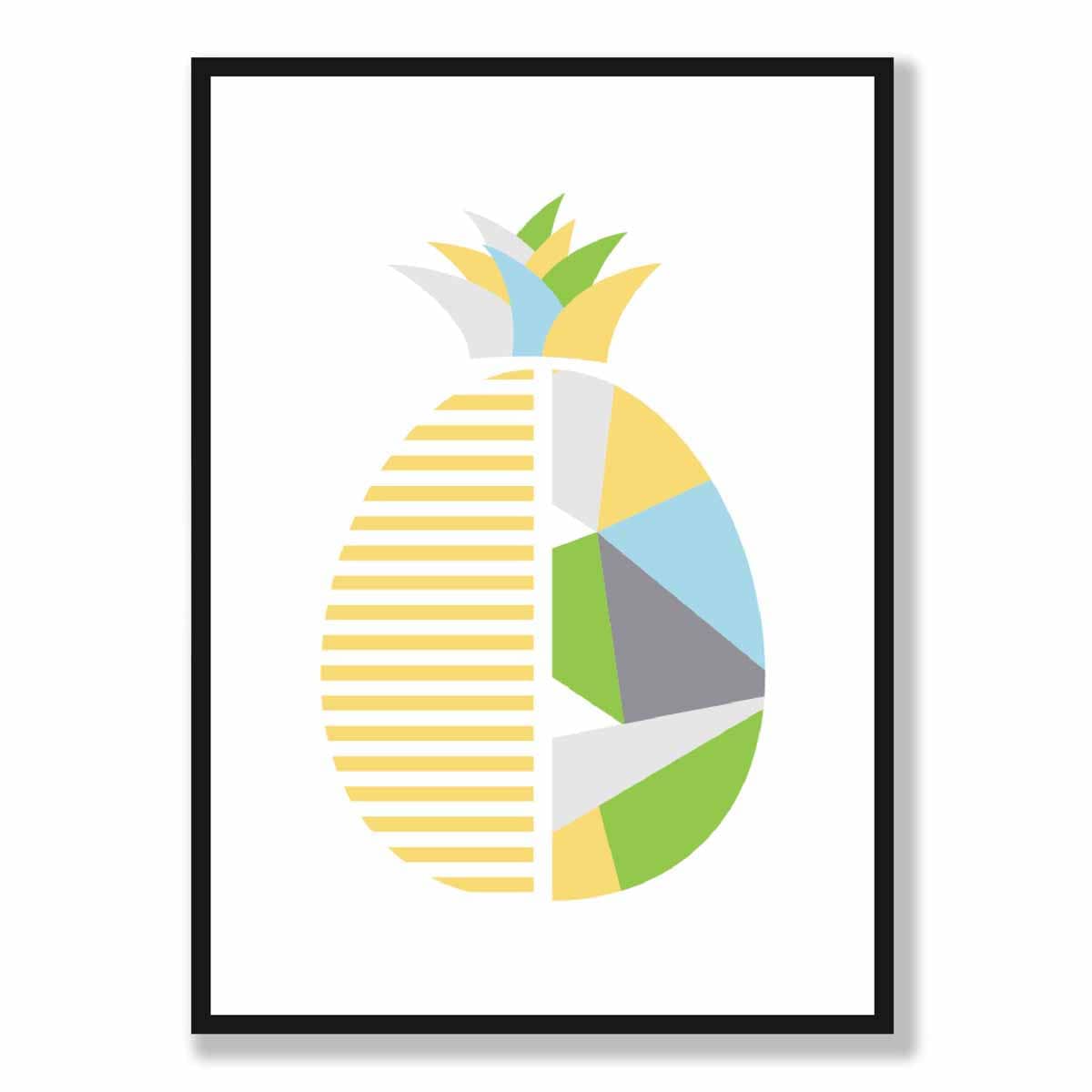 Geometric Fruit Poster of Pineapple in Yellow Blue Green