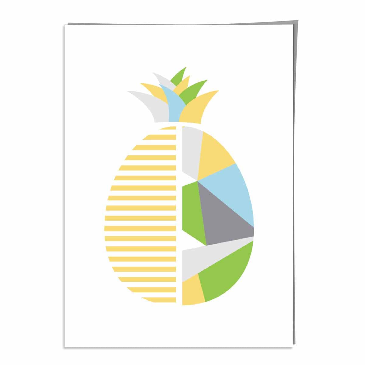 Geometric Fruit Poster of Pineapple in Yellow Blue Green