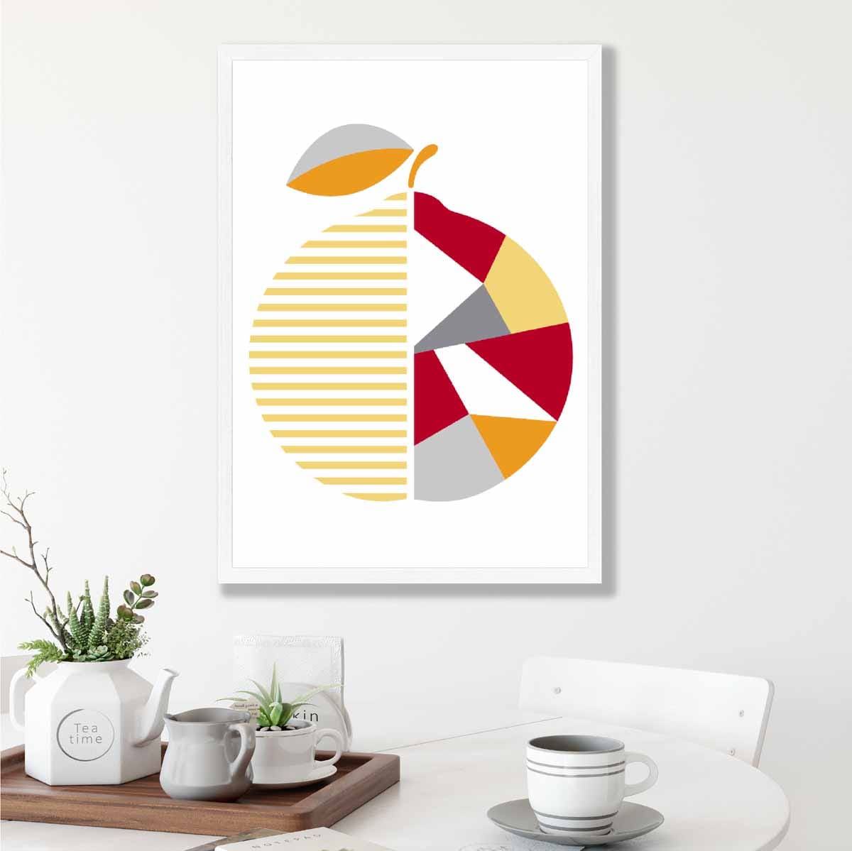 Geometric Fruit Poster of Orange in Red Yellow Orange
