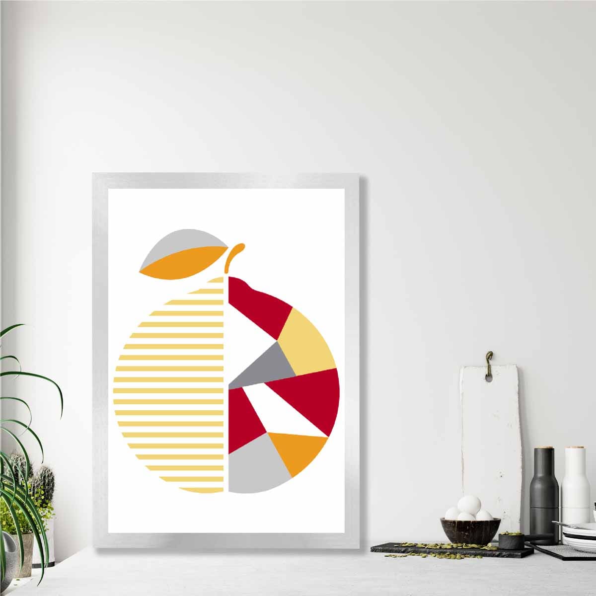 Geometric Fruit Poster of Orange in Red Yellow Orange