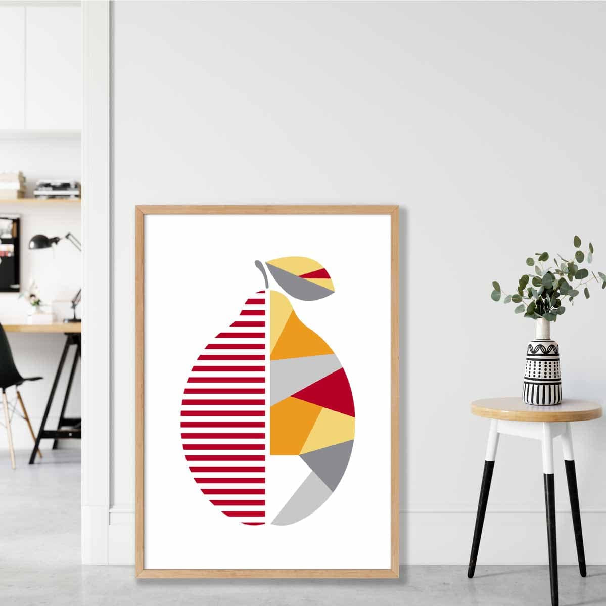 Geometric Fruit Poster of Lemon in Red Yellow Orange