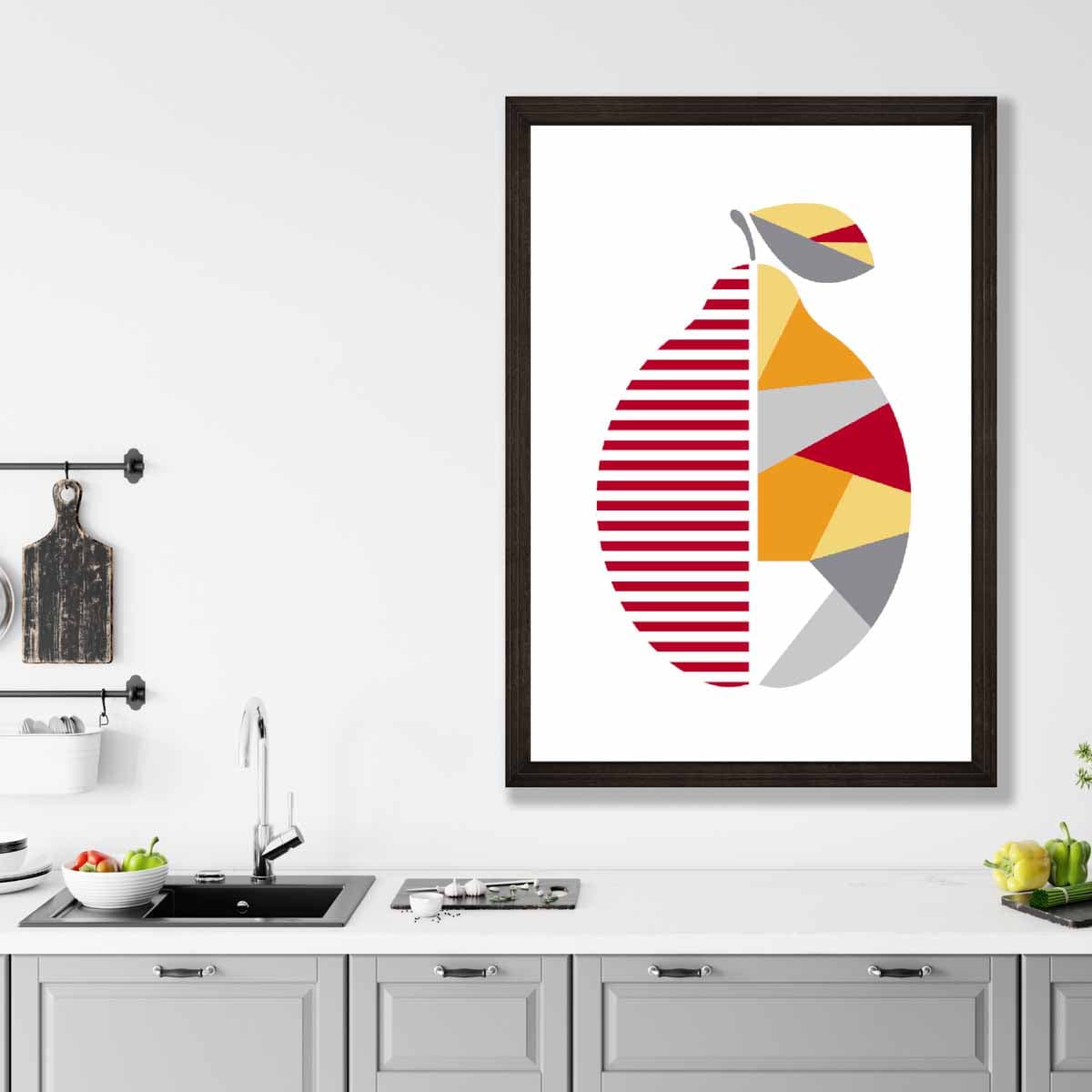 Geometric Fruit Poster of Lemon in Red Yellow Orange
