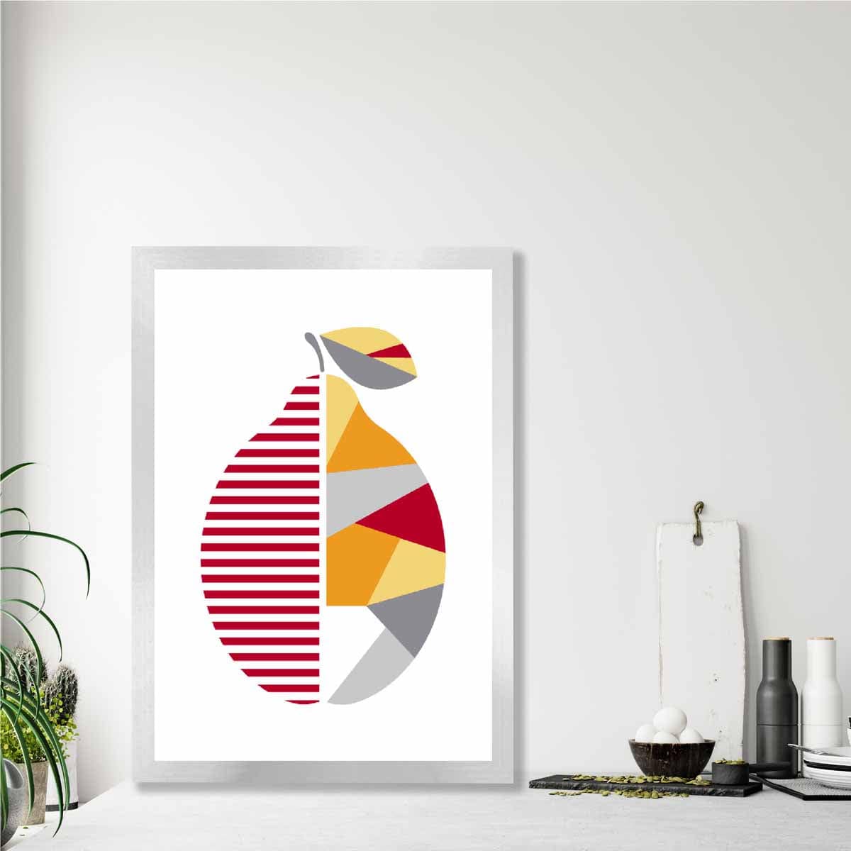 Geometric Fruit Poster of Lemon in Red Yellow Orange