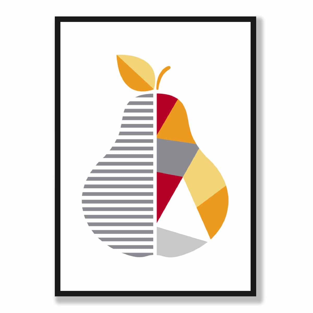 Geometric Fruit Poster of Pear in Red Yellow Orange