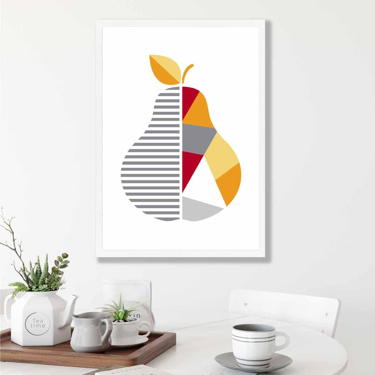 Geometric Fruit Poster of Pear in Red Yellow Orange